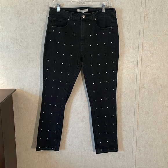 Free generation size L faux diamond studded black jeans. 5 pockets. High rise. - Picture 1 of 13